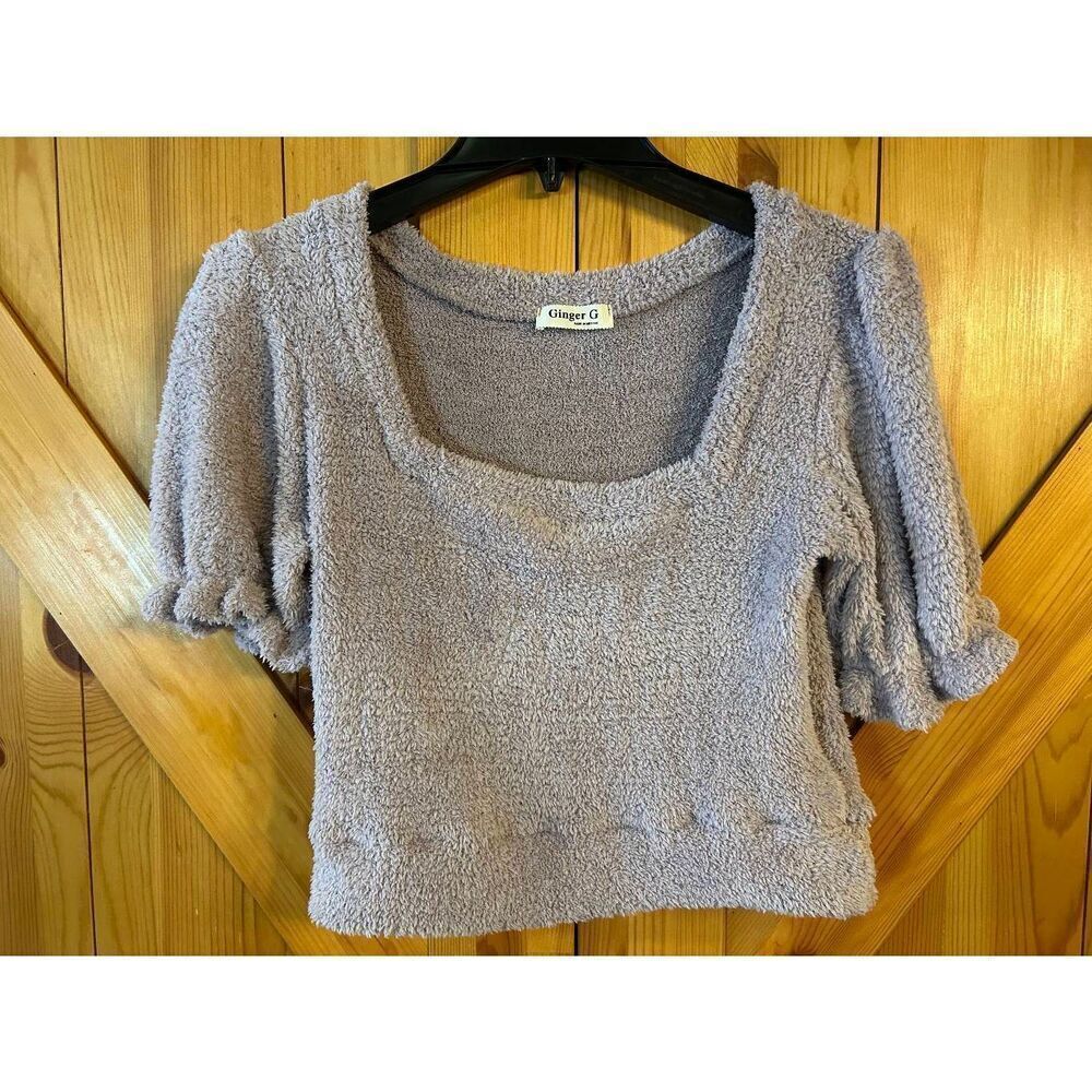 Ginger G Mauve Short Sleeved Cropped Sweater Ruffled Sleeves Size Medium (8831)